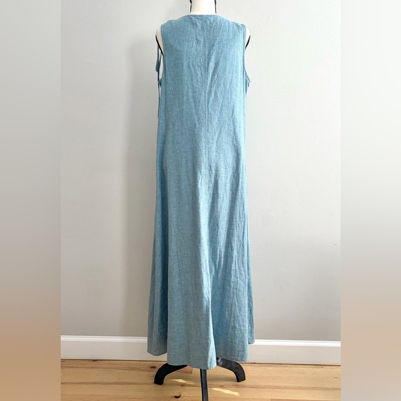 JJill Maxi Dress Sleeveless Linen Blue Textured Women’s Large - Picture 3 of 5